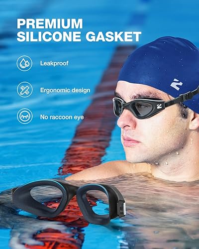 Vista 79 de ZIONOR G1 Lite - Juego de gafas de natación con gorro de natación, cómodas, antivaho para adultos, hombres y mujeres A1 (todo negro+C5 negro),A0
