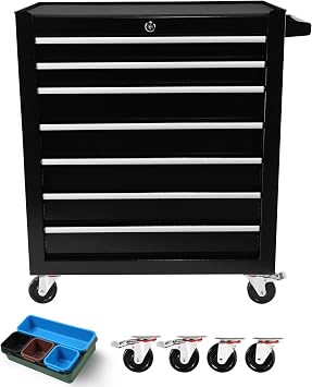 7 Drawers Rolling Tool Chest with Wheels, Portable Rolling Tool Box on Wheels, Tool Chest Organizer for Garage, Workshop, Home Crafts Use Black