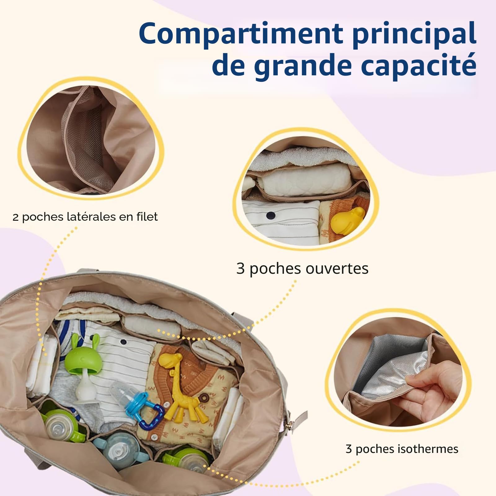 Sac à langer avec nom personnalisé pour maman, sac à langer de grande capacité avec poche isotherme