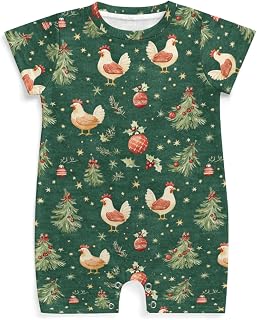 Christmas Chicken Pine Trees Green Baby Romper Hens Rooster Fir Holly Farm Animals Infant Outfit
