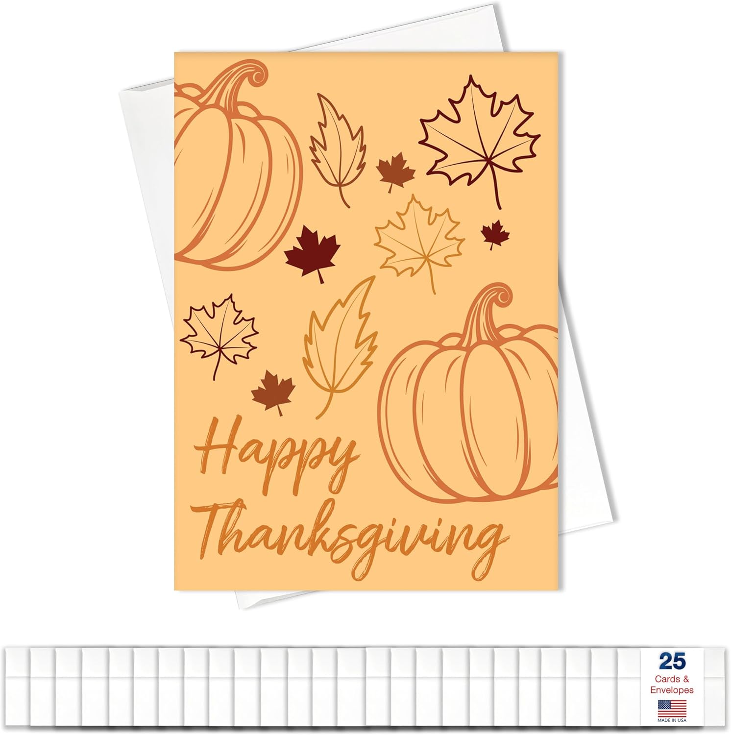 Happy Thanksgiving Cards with Envelopes for Family and Business (Autumn Leaves) Bulk 25 Pack of Greeting Cards with Envelopes (5x7 inch - A7) Office, Work, Employees & Clients (TH2402) Made in USA