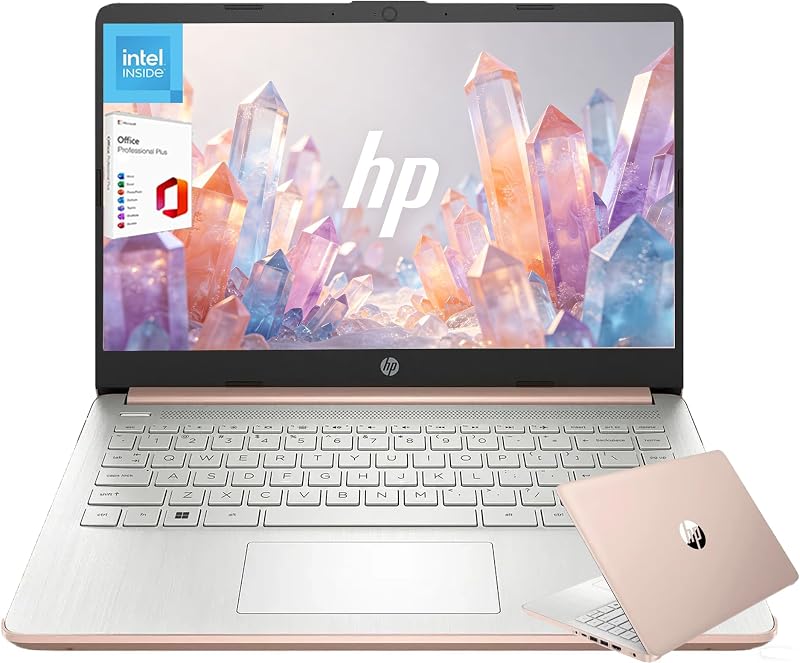 Customized Elite HP 14" HD Laptop, 4GB, 128GB, Intel 4-Core, 1-Year Office | Windows 11 | RAM Upgradable to 16GB | 1-Year Microsoft 365 & 1TB Cloud Storage | Rose Gold | Retains HP Warranty