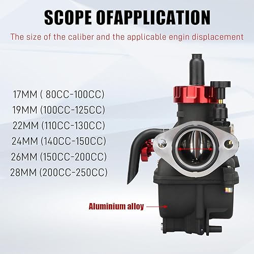 Miniatura 5 de NIBBI Carburador PE17mm, Carburador de 17mm para motor de motocicleta de 90cc 100cc 110cc con carburador Jets - Para Dirt Pit Bike Mini Bike