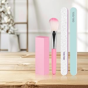 Nail Art Tools Set Pink Tofu Blocks with Gray-White Logo Sand Strips Polishing Strips Pink Dusting Brush Essential