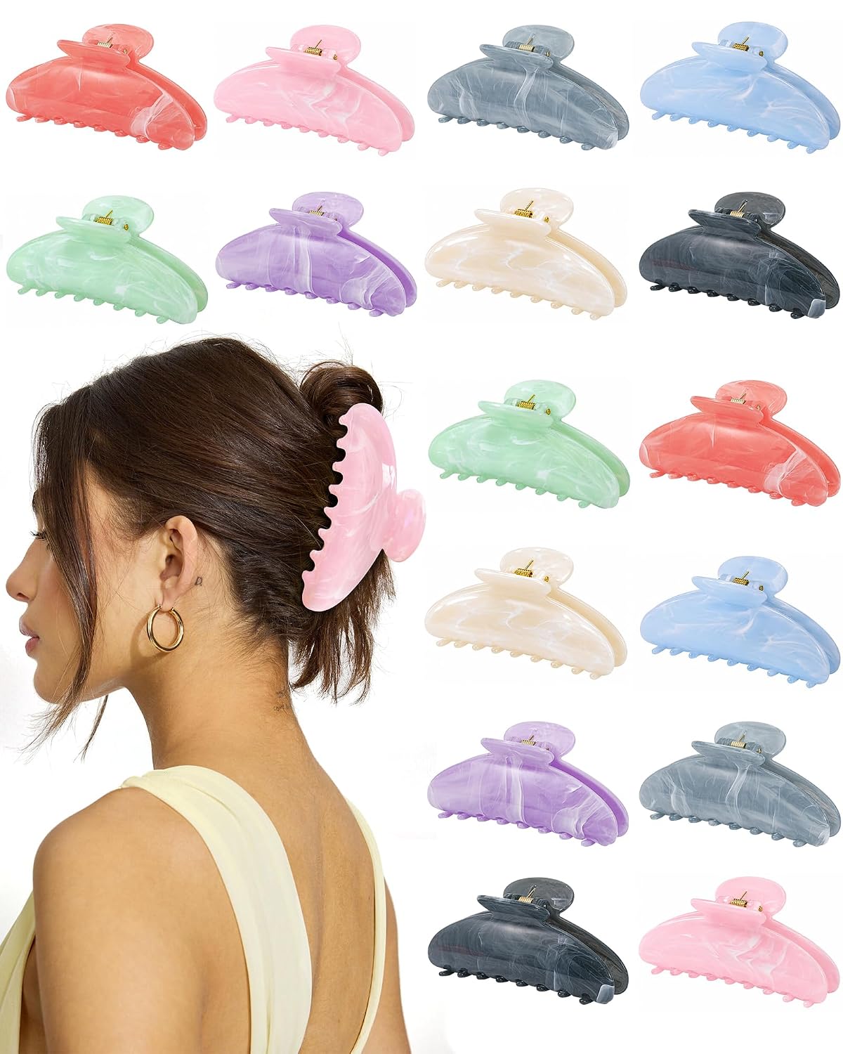 16 Pack Hair Claw Clips for Women - Large Non-Slip Hair Claws for Thick Thin Hair, Cute Hair Barrettes Elegant & Durable, Fashion Hair Accessories Stylish Bulk Hair Clips for Girls DIY Gift