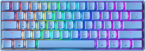 GK61 Mechanical Gaming Keyboard - 61 Keys Multi Color RGB Illuminated LED Backlit Wired Programmable for PC/Mac Gamer (Gateron Optical Yellow, Blue) - 1