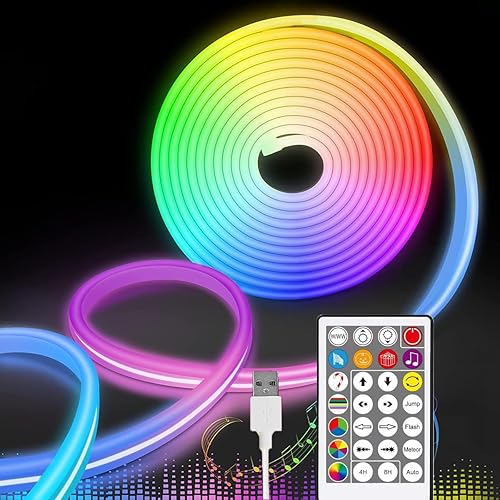 Miniatura 1 de Joursdela Luz de neón LED de silicona RGB de 6.5 pies con flujo de color IC, alimentada por USB con sincronización de música, control remoto de 28