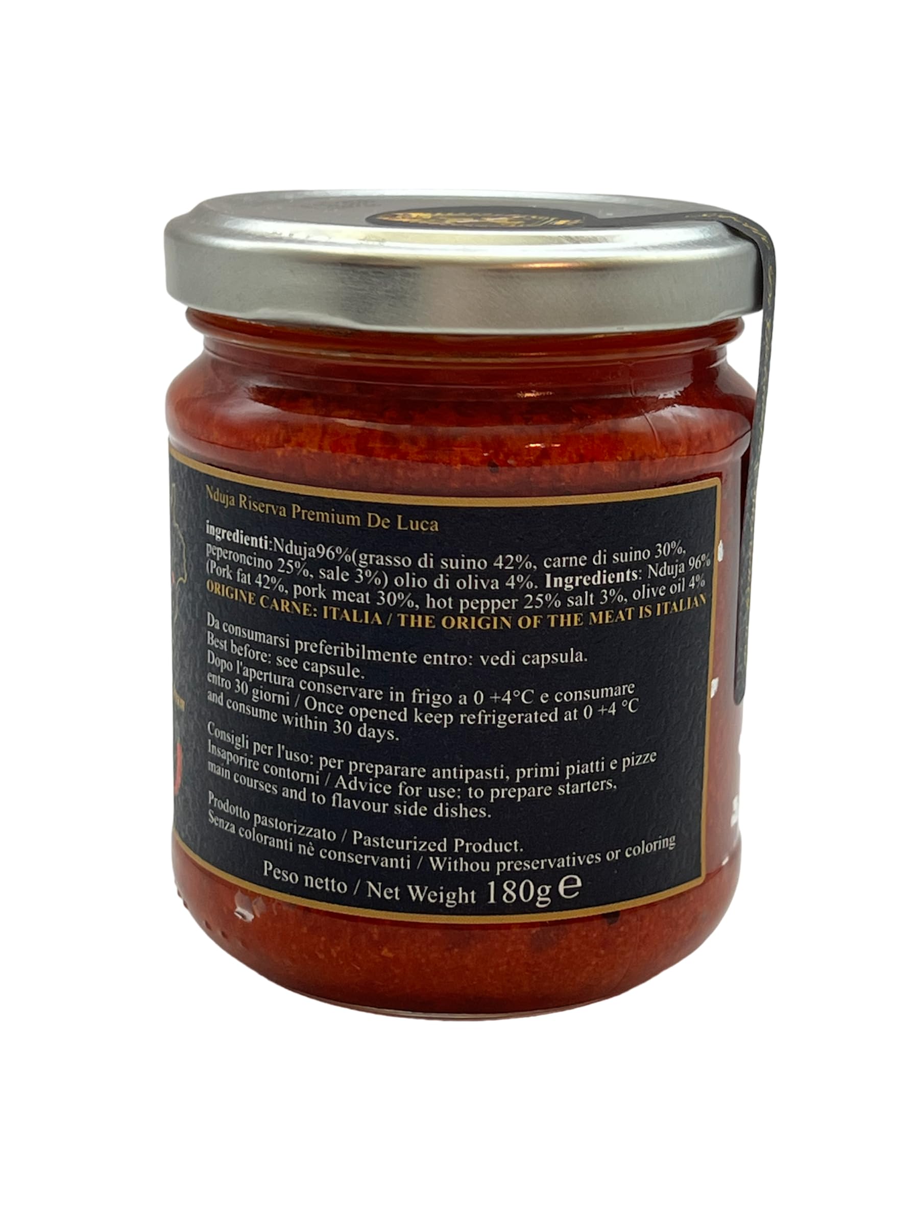 Nduja Di Spilinga Reserva Premium De Luca 100% italiana Made in Calabria De Luca La excelencia italiana que hace soñar el mundo tarro de 180 g