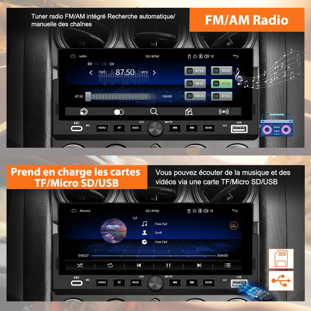 AWESAFE Autoradio Carplay 1 DIN avec CarPlay & Android Auto/6.86" Écran HD/FM, USB/Type-C/Caméra de Recul/Commande Vocale