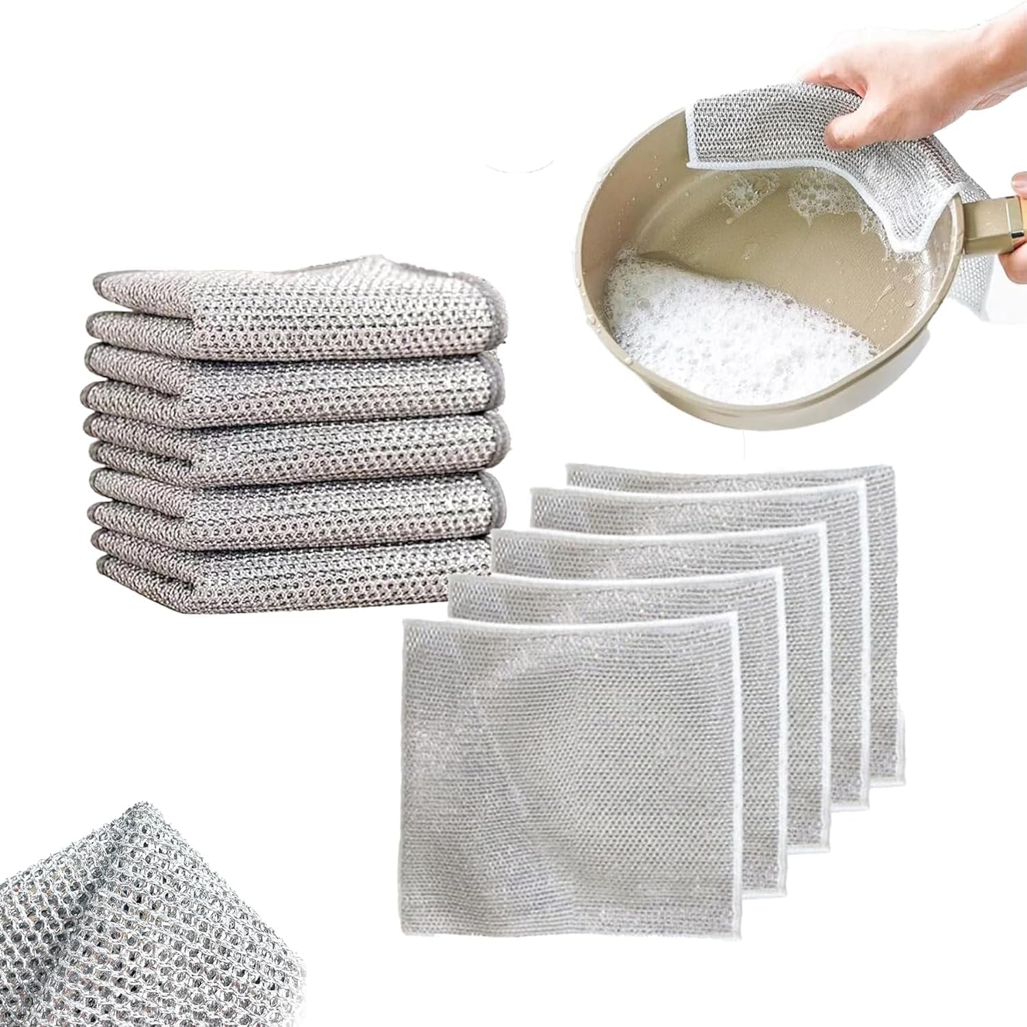 Lot De 10 Chiffons En Fil Métallique Pour Vaisselle - 20x20 Cm, Anti-Rayures, Réutilisables