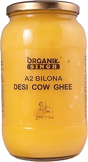 Organik Singh A2 cow Desi Ghee – 1 LITRE | Made using Vedic Bilona Method | A2 Certified | Curd – Churned A2 cow ghee | Grass-fed Desi cow ghee | Lab Tested | Packed in Glass Jar
