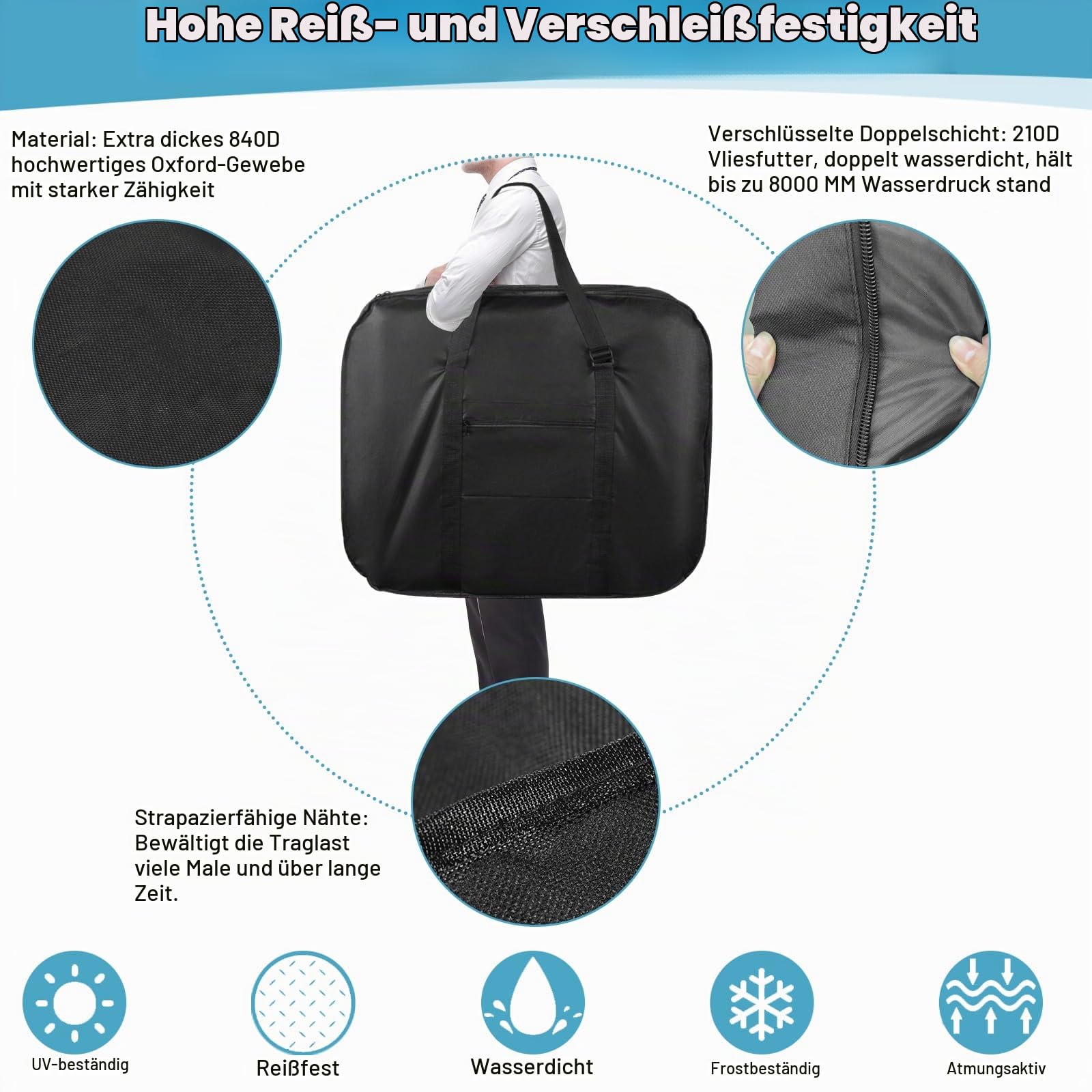 Transporttasche Klapprad 20 Zoll,Langlebig 900D Oxford-tasche Fahrrad Transporttasche Wasserdicht，Universell Klapprad Tasche mit Starkem Gurtband FüR E-bike,Falt-Räder,Fahrradkoffer Flugzeug Sport & Freizeit