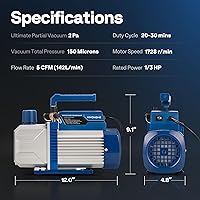 Vista 7 de VIVOHOME 110 V 1/3 HP 5 CFM - Juego de bomba aspiradora de una sola etapa y manómetro de 4 vías AC, con detector de fugas, mangueras de 5 pies