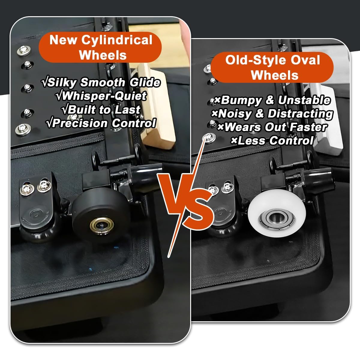 Optimized Replacement Roller Wheels for Aero Pilates Reformer, Set of 4, High-Performance Cylindrical Design, Ultra-Smooth & Silent Glide, Easy Installation, Black