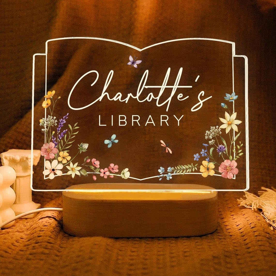 Personalized Flowers Book Led Light Signs for Library Decor, Lighted ...