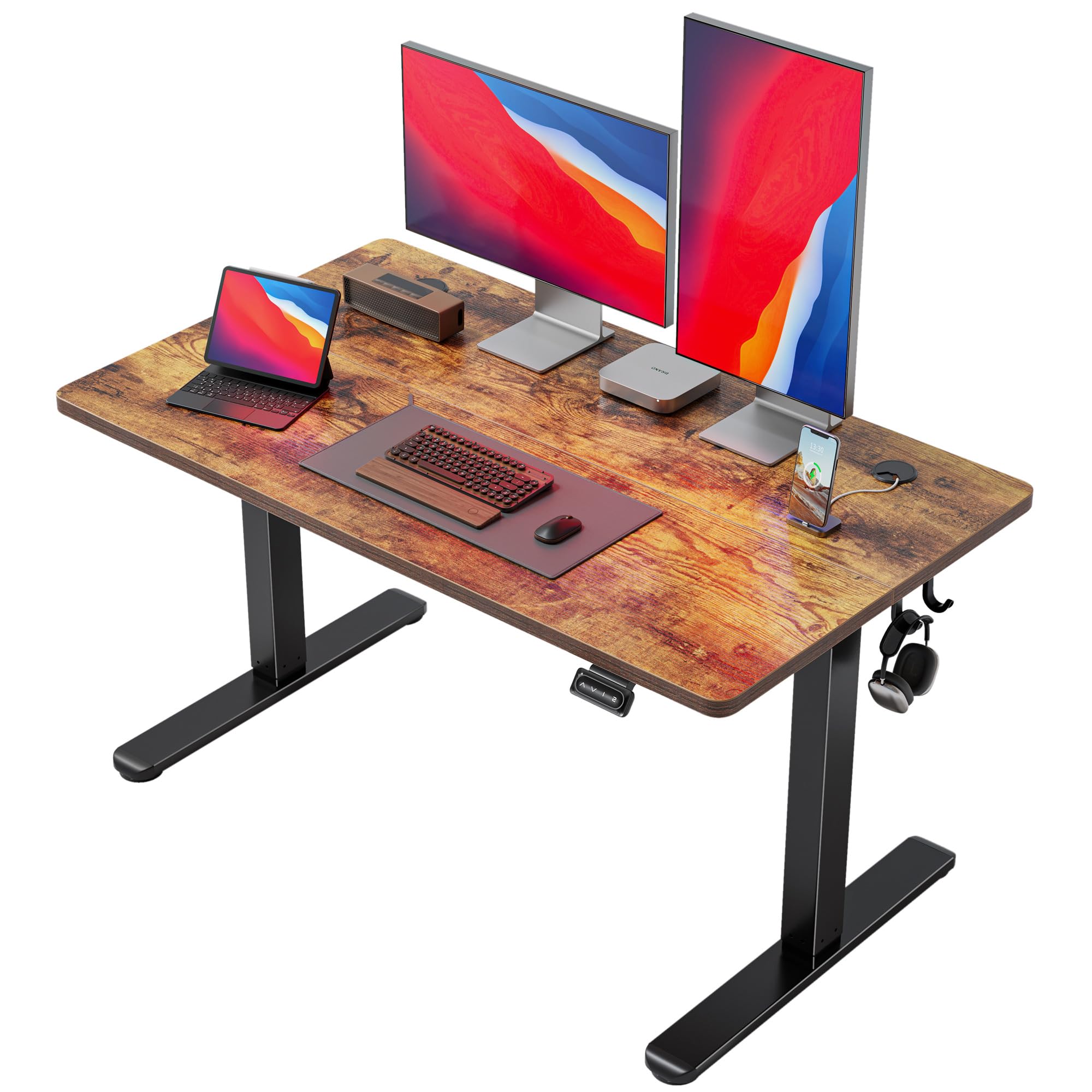 Cubiker Adjustable Desk, 48 x 24 Inch Home Office Desk, Standing Desk with Splice Board, Rustic Brown Desktop