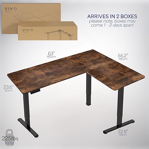 Miniatura 6 de VIVO Escritorio eléctrico de altura ajustable de 63 x 55 pulgadas parte superior de mesa de 3 partes marco blanco estación de trabajo de pie en