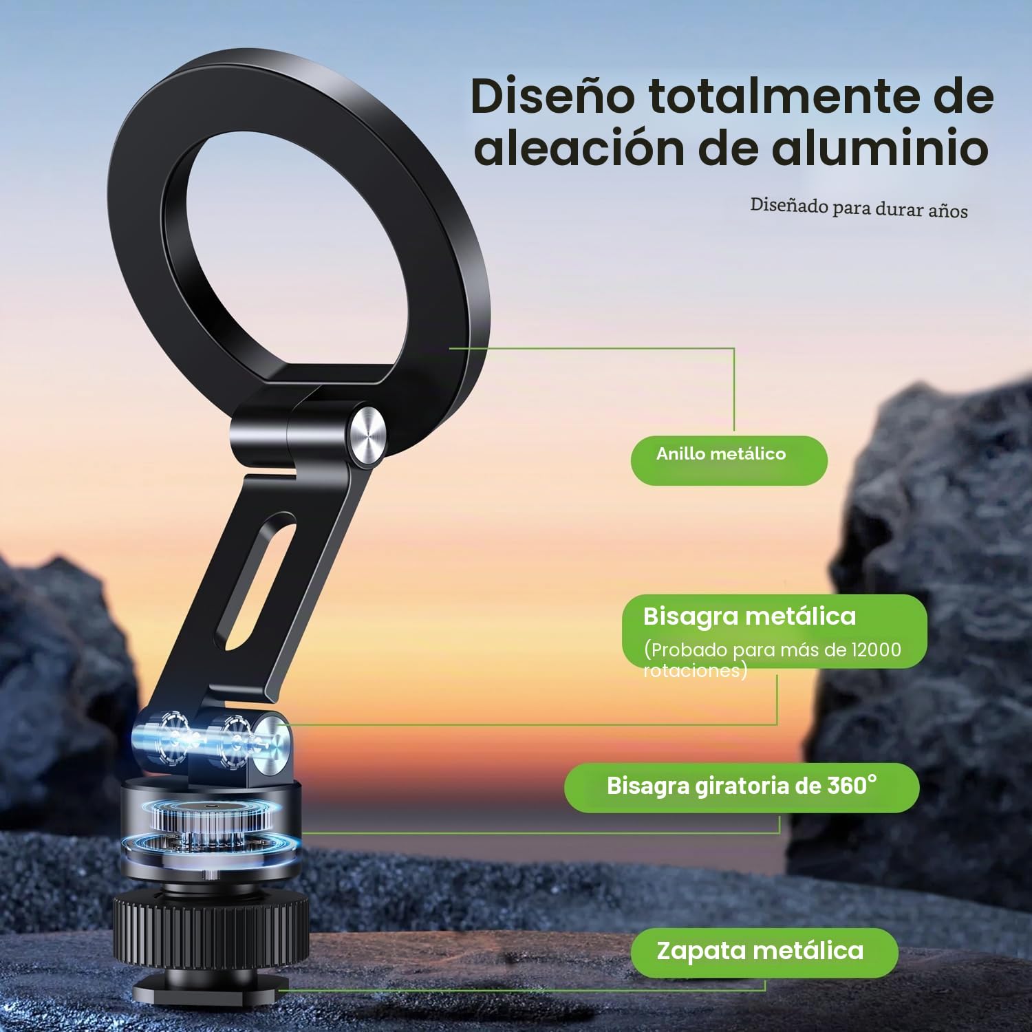 elitehood Soporte Móvil Trípode Magnético Adaptador- Base Giratoria 360°, Compatible MagSafe, Tornillo 1/4", Inclinación 180° para Cámaras/Trípodes/Luces Anulares