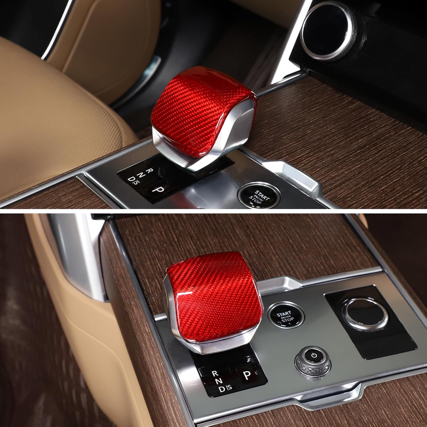 HAPPYHORSE Car Central Control Gear Shift Knob Head Cover Trim Compatible with Land Rover Range Rover Sport/Vogue 2023，VELAR/Discovery 5 2021-2023 Interior Accessories (red Carbon Fiber)