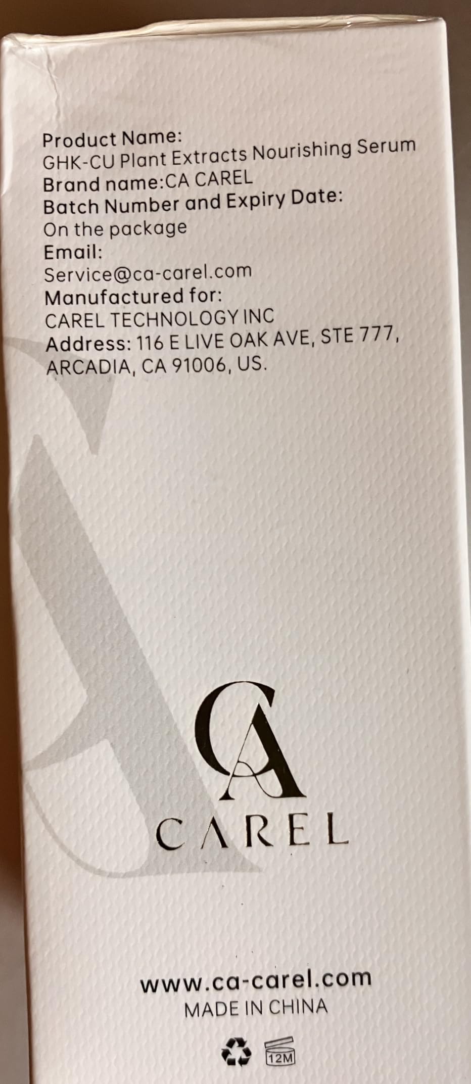 CA CAREL GHK-CU Peptides Nourishing Serum, Copper Tripeptide-1 for Firm, Wrinkle, Plant Extracts, Aloe, Agave for Skin Renewal and Moisture, All Skin Types, 1.01 fl oz