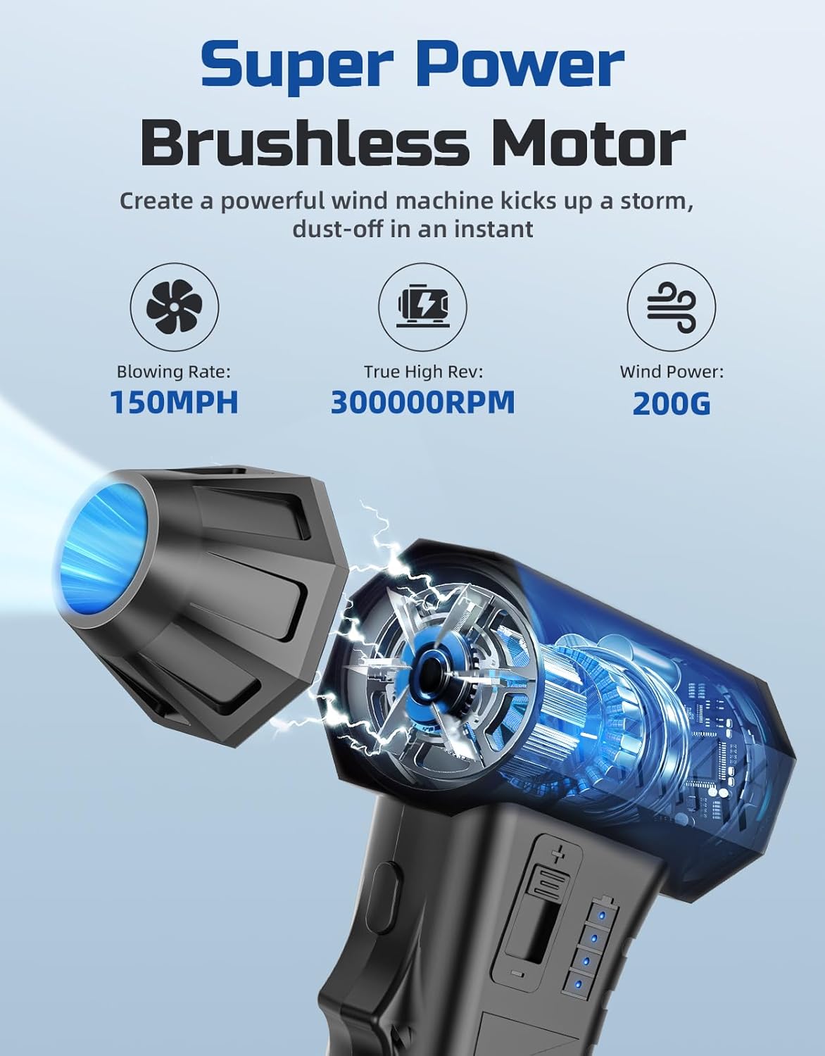 Compressed Air Duster - 300000RPM Super Power Electric Air Duster Variable Speed Compressed Air, 8000mAh Battery Fast Charging Canned Air, Mini Cordless Air Blower for Home/Keybaord/PC/Computer/Car