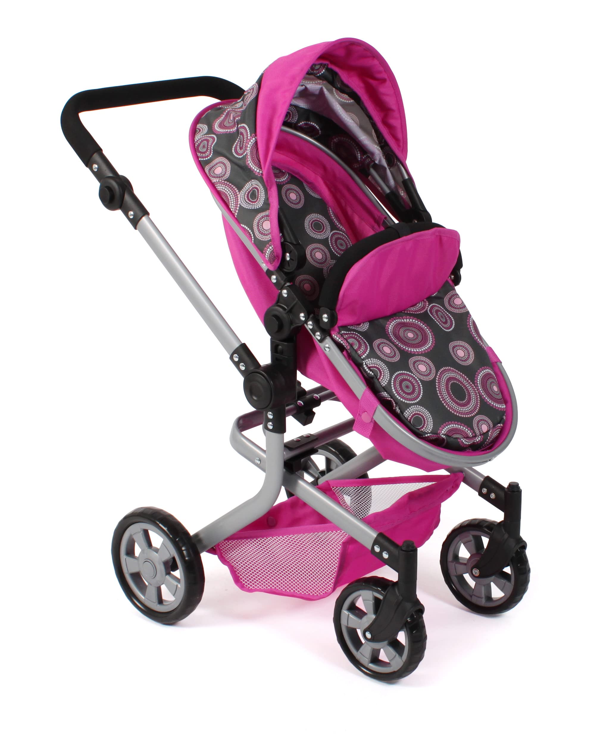 Bayer Chic 2000® Passeggino per bambole Mika 2 in 1, pieghevole, manico regolabile in altezza 47-80 cm, telaio moderno, bambole fino a 52 cm, 4-8 anni