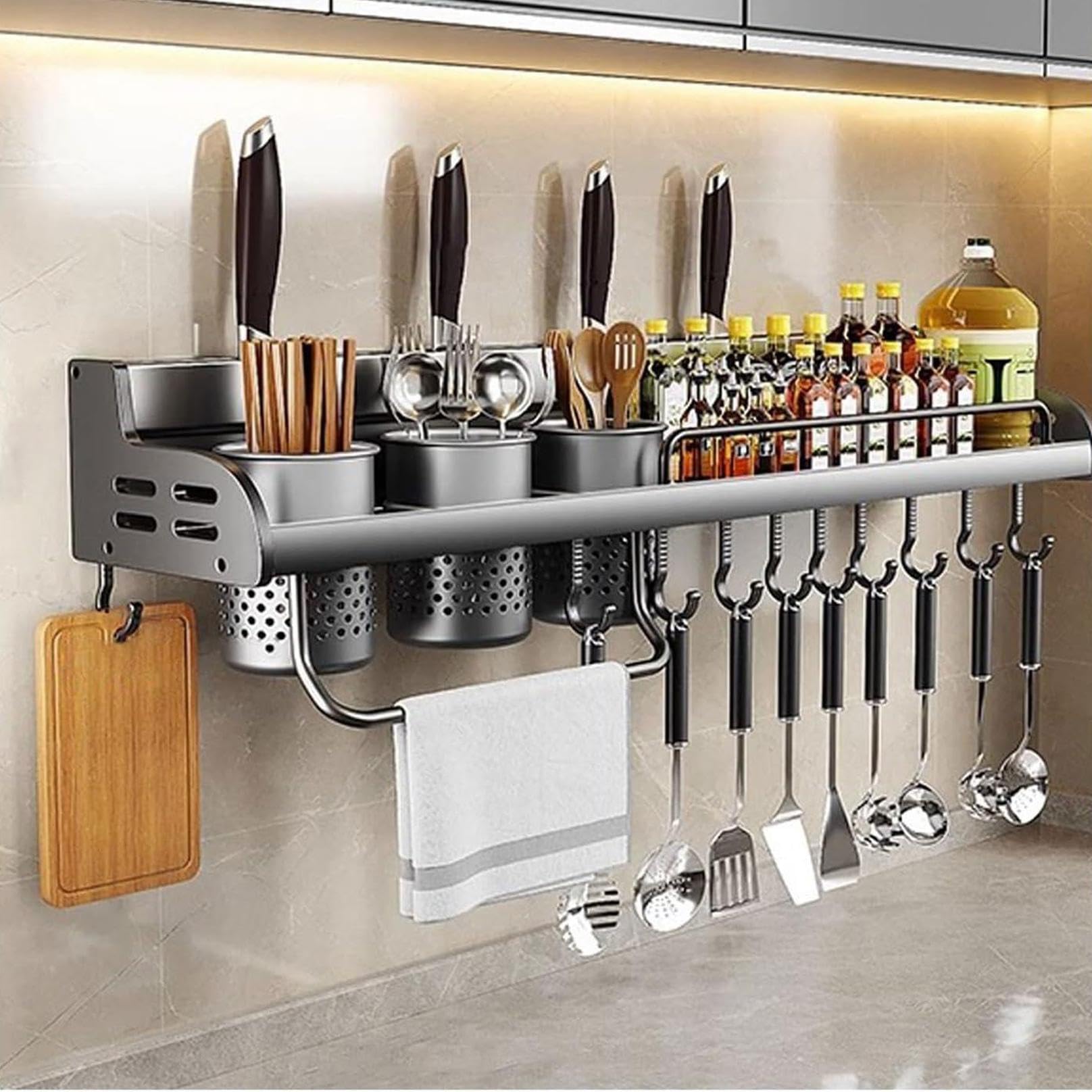 XLANDALYUEFA Wall Mount Spice Rack No Drill 40-80cm