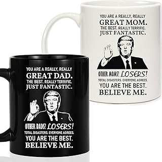 Breezy Valley Mom and Dad Mugs Christmas Gifts for Parents from Daughter Son - New Parent Gifts for Mommy Daddy from Children Kids, Funny Birthday Anniversary Mom and Dad Coffee Mugs Set Gift Ideas