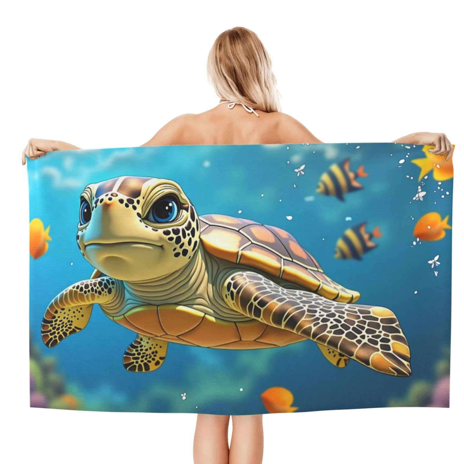Anceky Beach Towel for Women, Turtle Ocean Life Sand-Free Microfiber Ultra Soft Lightweight Bath Towels for Outdoor Bathroom Swimming 32"X52"
