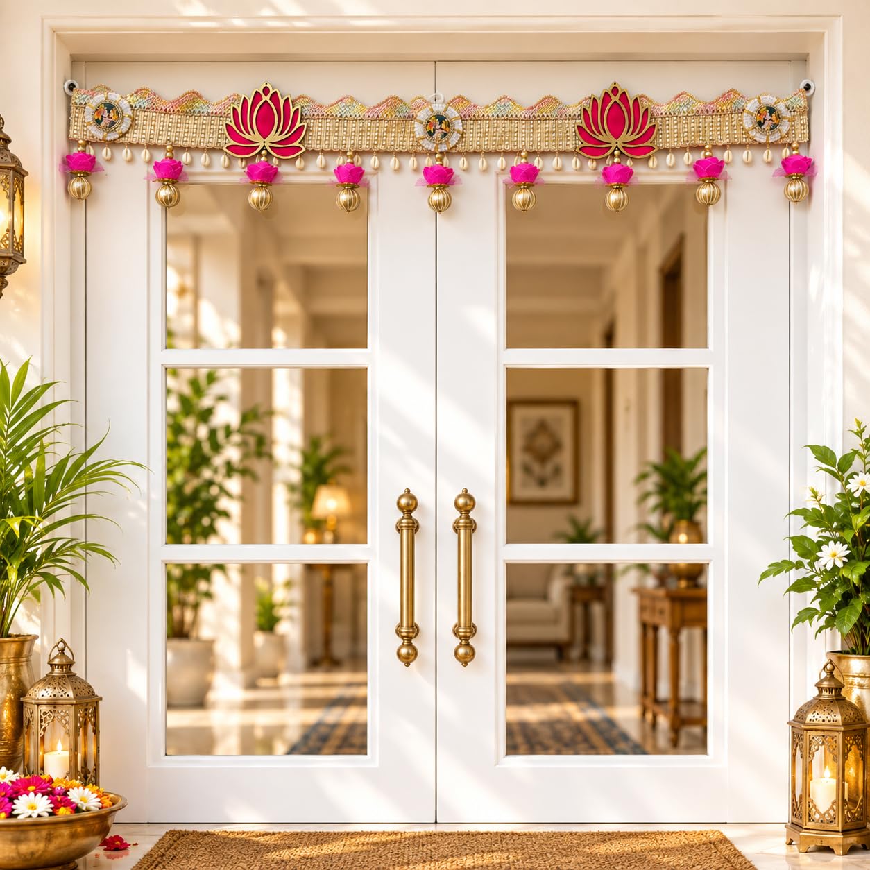 Gold Lotus Toran - Traditional Indian Door Decor -1