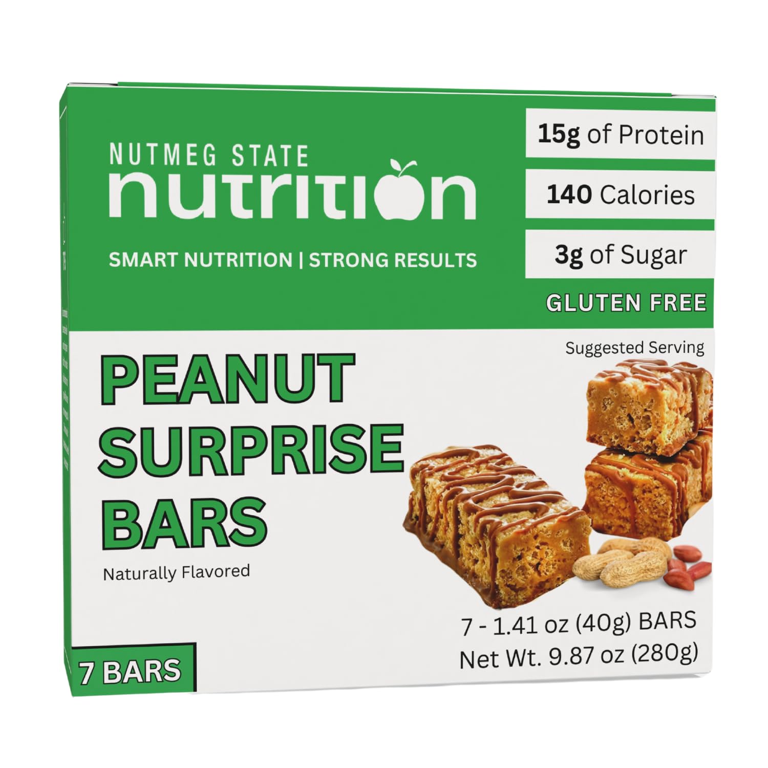 Nutmeg State Nutrition Protein Breakfast Bar, High Protein Snack Bar, 15g Protein, Low Calorie, Low Sugar, 150 Calories, 7 Servings Per Box (Peanut