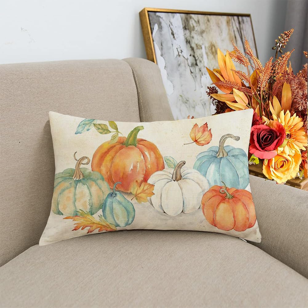 RABUSOFA Fall Outdoor Pillow Covers 12x20 Waterproof,Pumpkin Pillows Decorative Throw Pillows Thanksgiving Autumn Lumbar Pillow Cases Decorations for Home Porch
