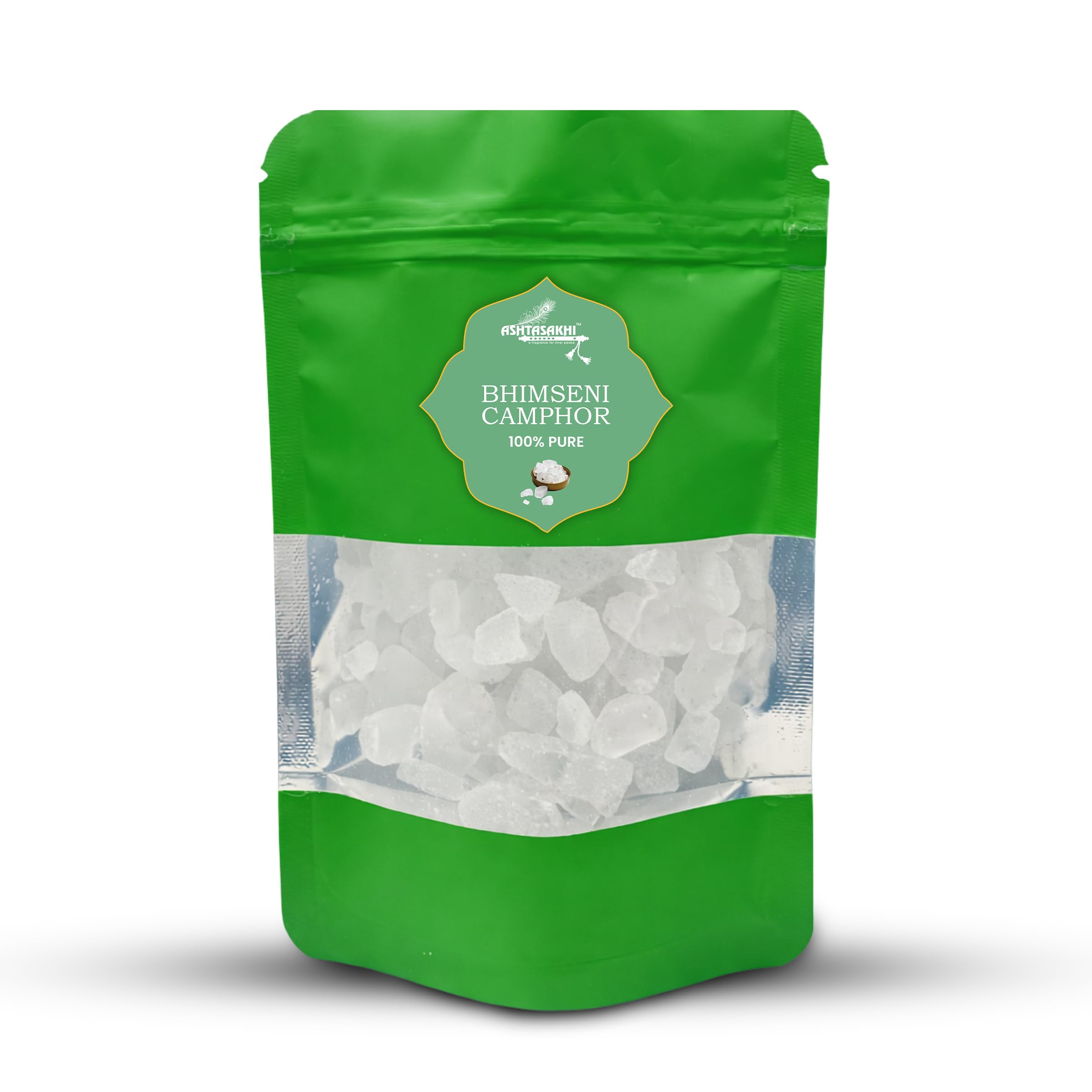 Bhimseni Camphor 100g | High Purity 94.5% Kapur | Lab Tested | Pooja, Hawan, Aarti, Meditation & Aromatherapy | Electric Camphor Diffuser & Dhoop Burner Use