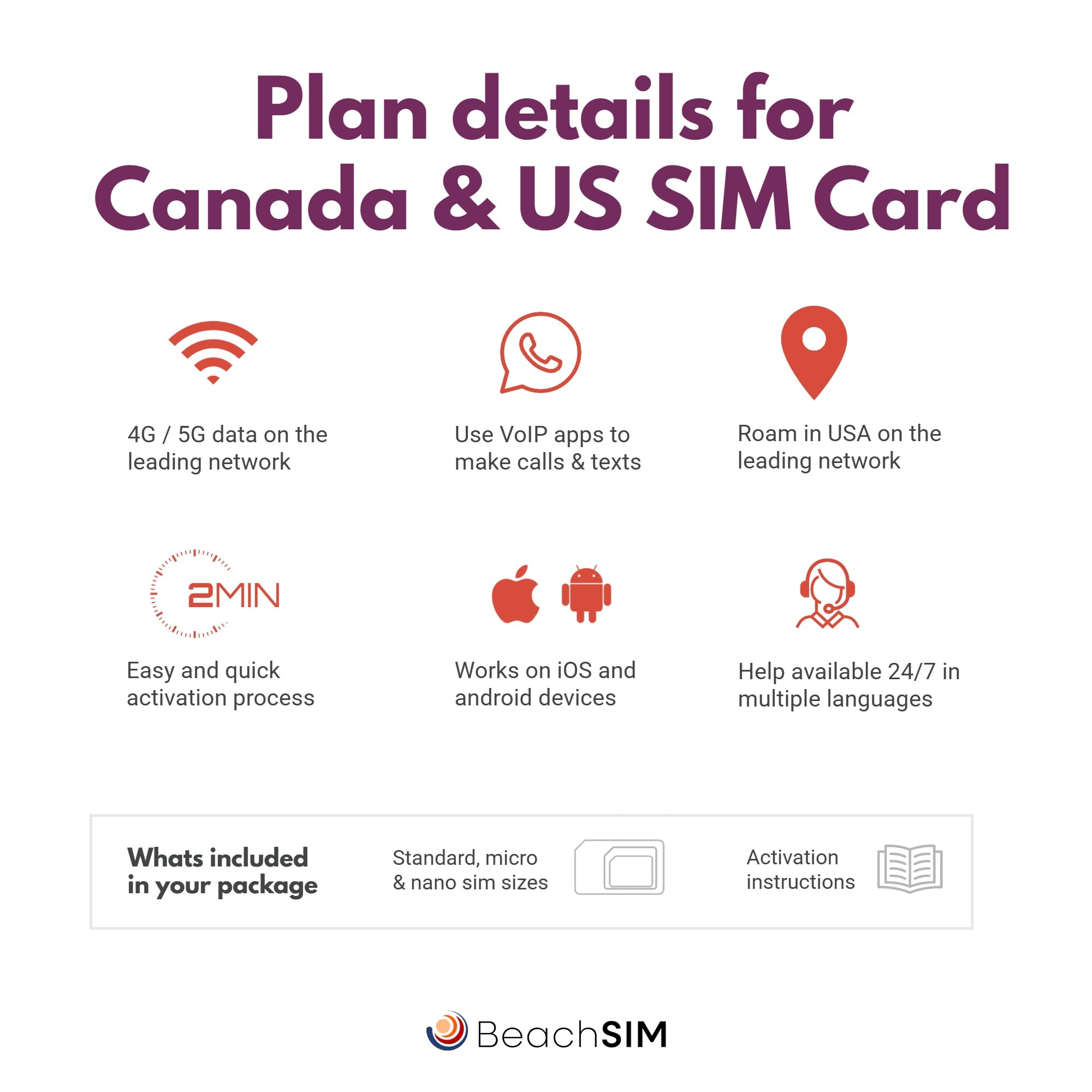 SIM Karte Kanada 30 Tage. 10 GB Datenvolumen mit 4G/5G-Netzen. Kostenloses Roaming in den USA. Nur Daten. Einfaches Aufladen. Funktioniert auf iOS- und Android-Geräten.