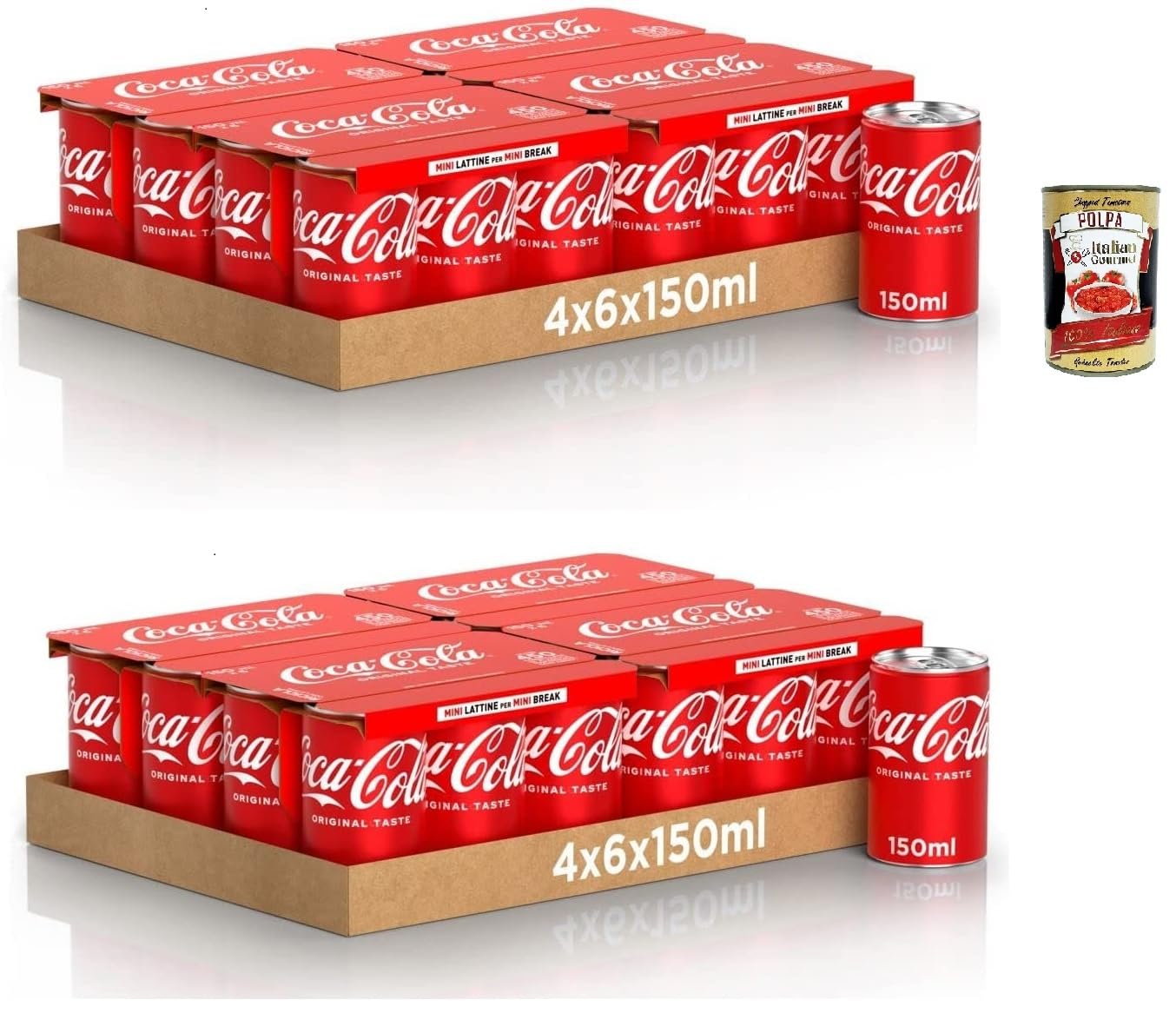 Italian Gourmet Bundle 48x150ml Cola Original Taste Mini Dosen + Italian Gourmet Polpa Gratis | Erfrischungsgetränk mit Kohlensäure | Kleine Getränkedosen für Party, Büro & Vorrat