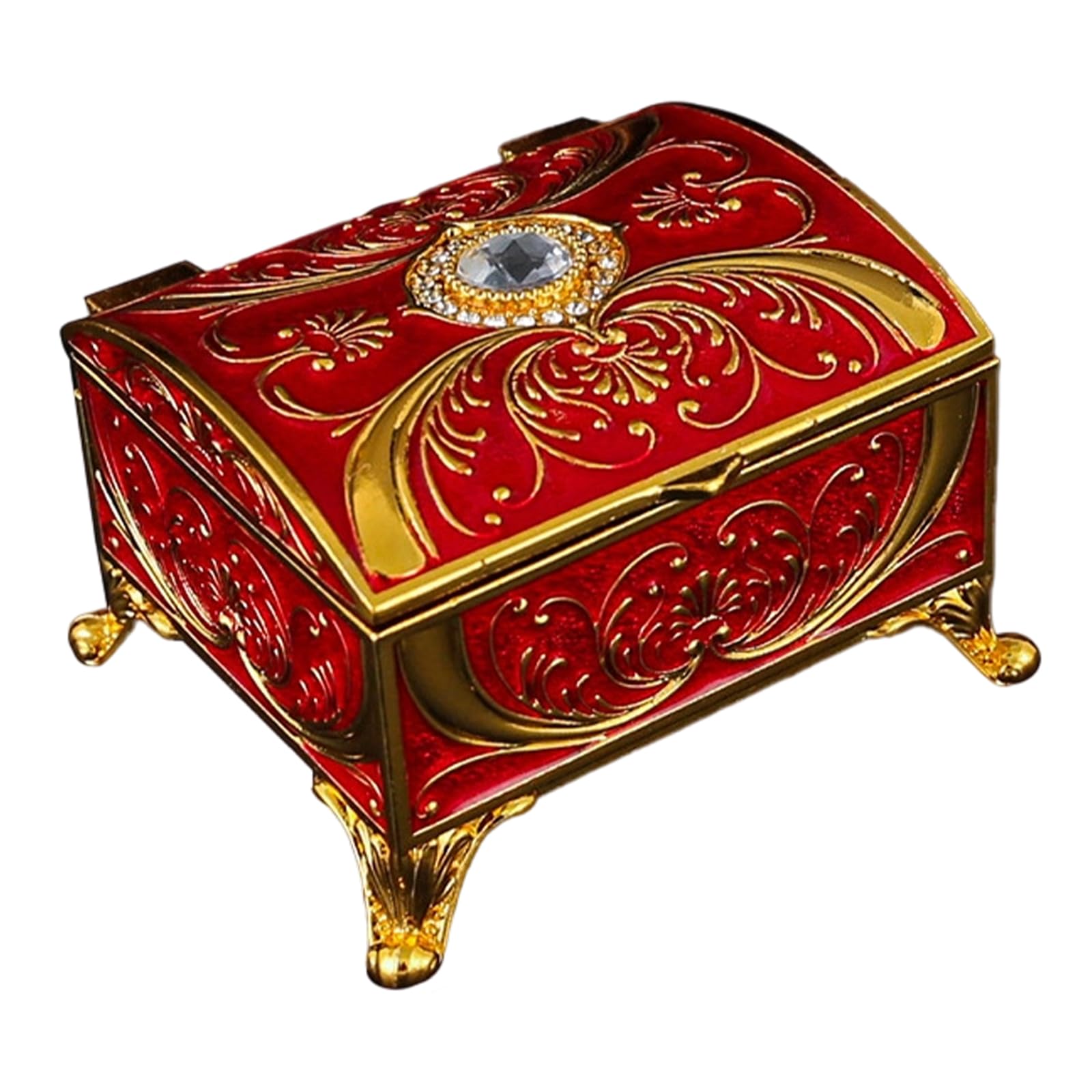 CAZSTYK Metal Jewelry with Enameled Flowers and Embellishments Antique Jewelry Box with Diamonds