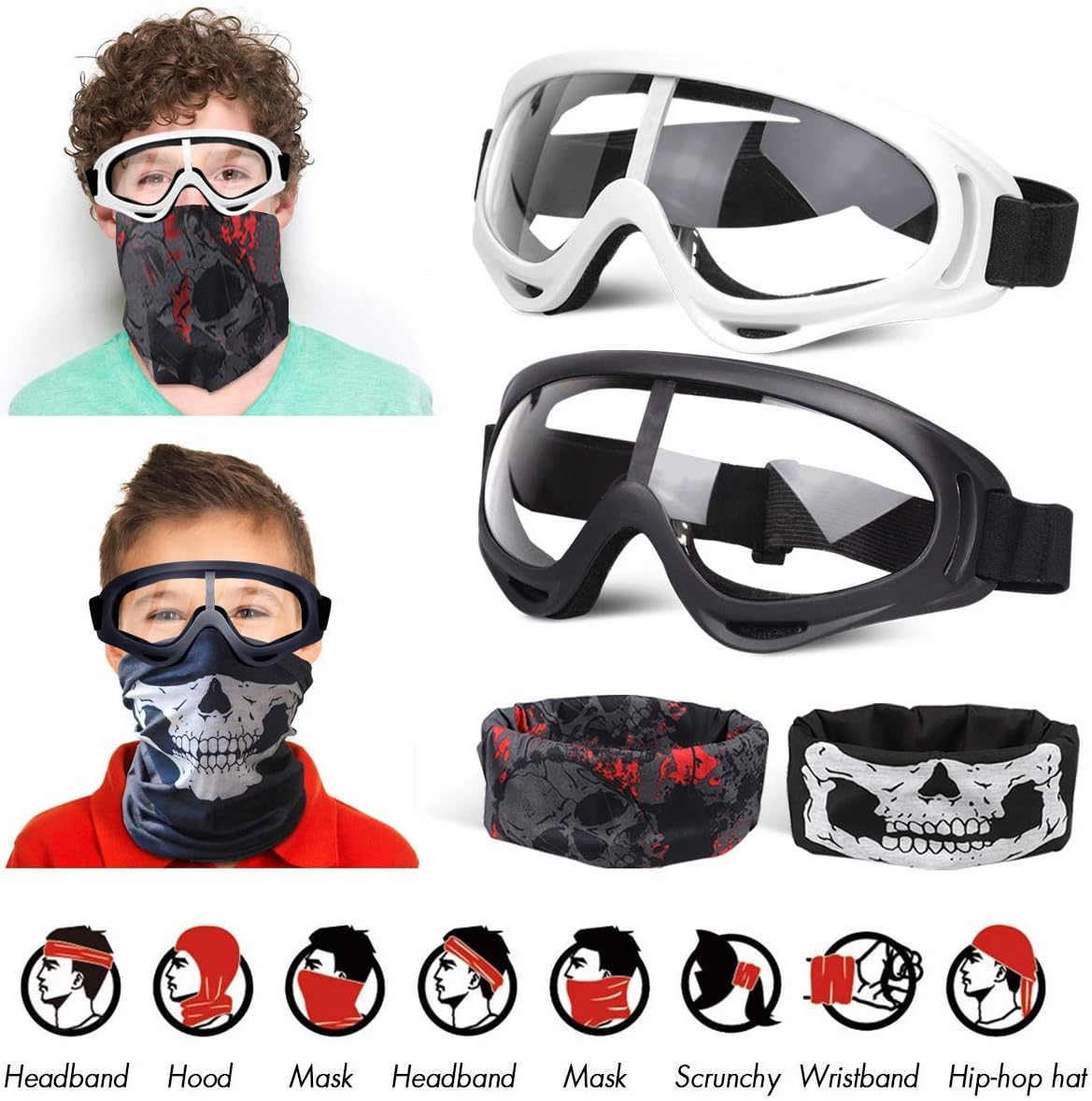 POKONBOY 2 Pack Blaster Toy Guns and 2 Tactical Goggles, 6-Dart Rotating Barrel with 80 Refill Darts and 2 Wristbands for Kids Age 6+