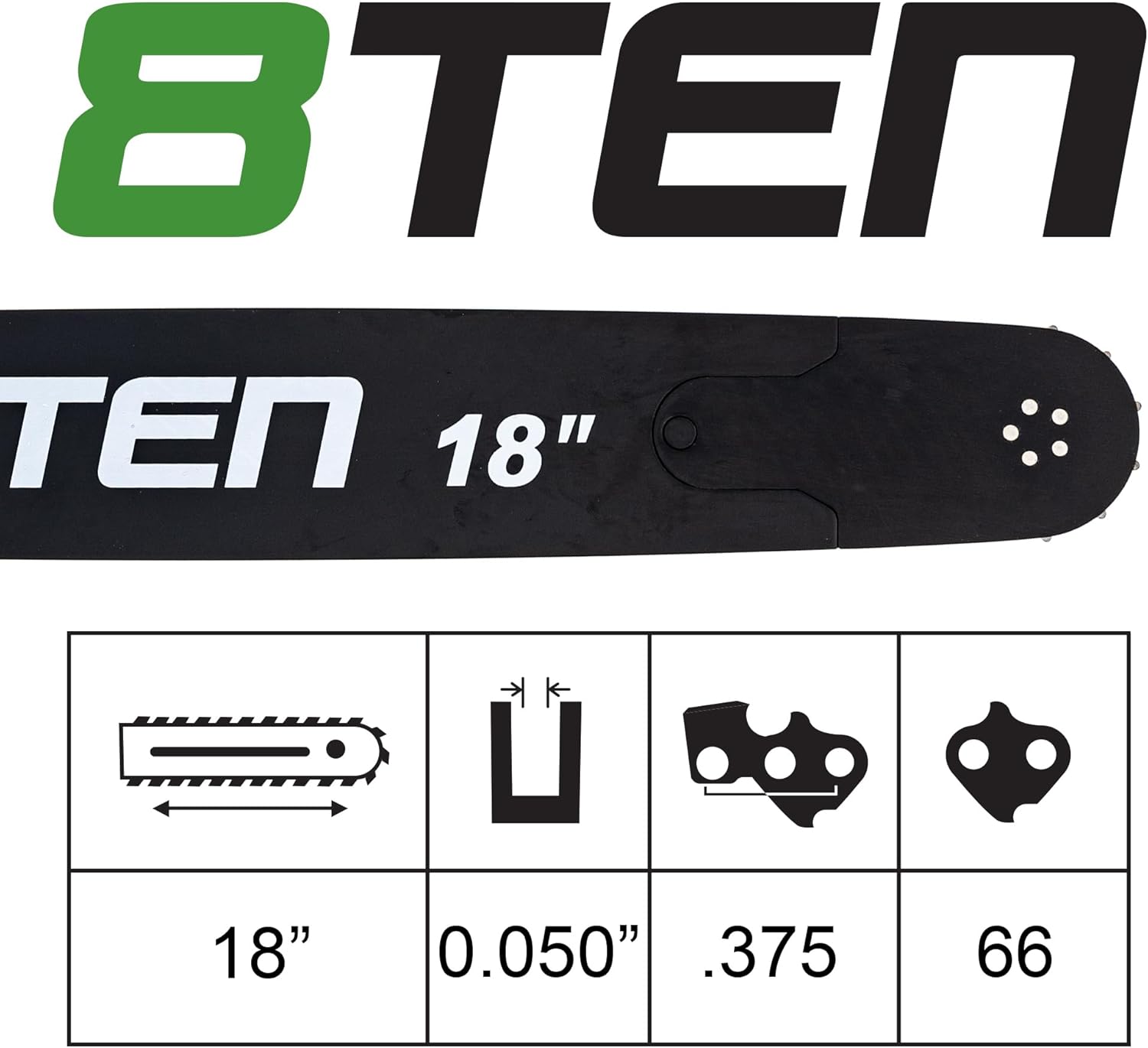 8TEN 18" Chainsaw Guide Bar & Chain .050 3/8 66DL for Stihl 066 044 088 064 026 029 30030008817 36240050066