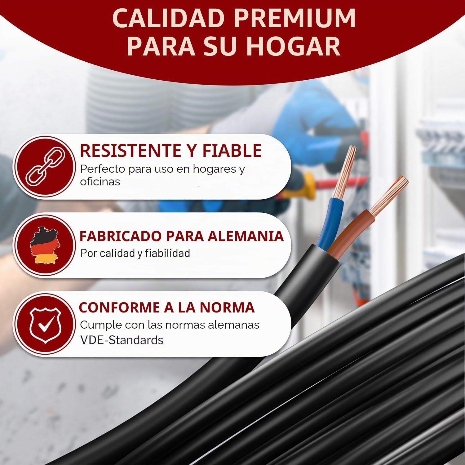 Cable de manguera de plástico H05VV-F de 5 a 100 m, 2 x 0,75; 2 x 1; 2 x 1,5 o 2 x 2,5 cm, color negro flexible (H05VV-F 2 x 1 SW, 40 m)