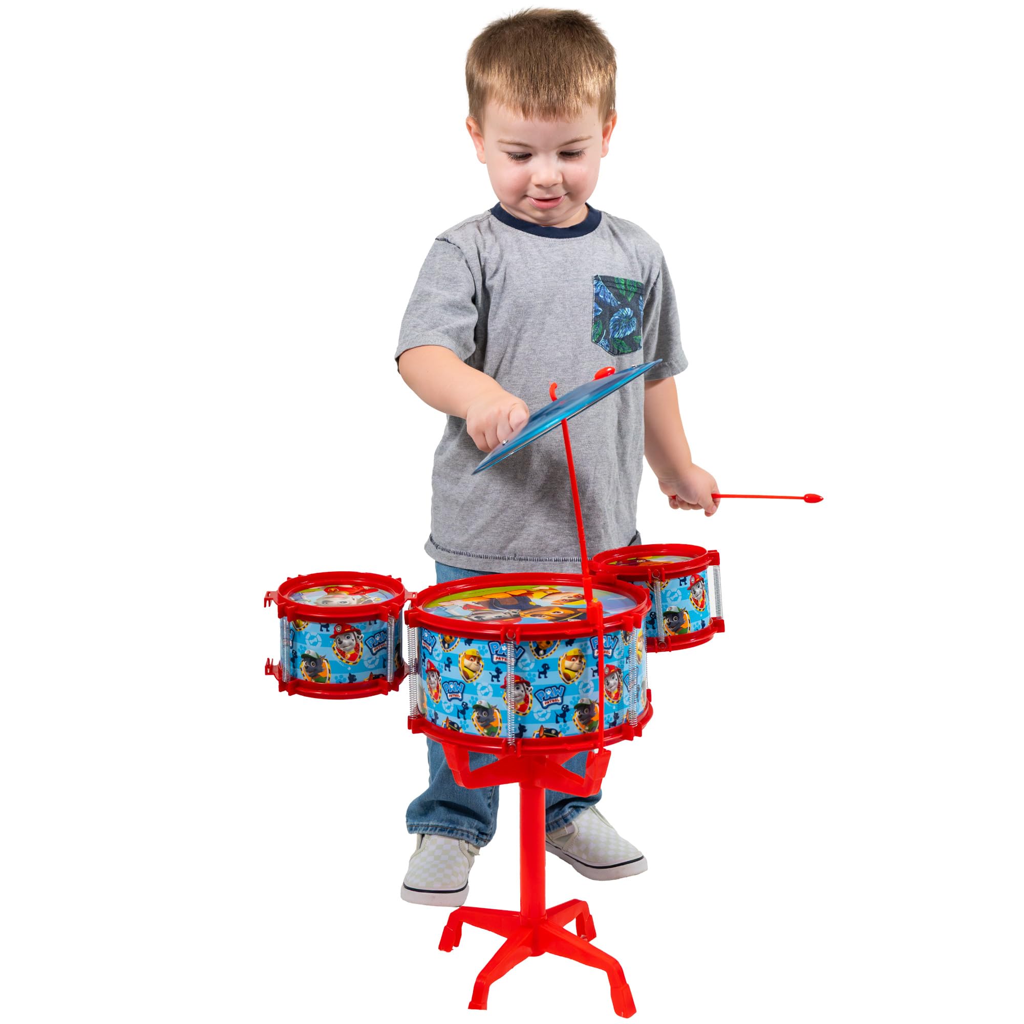 Hedstrom Grande batterie – 3 tambours, 1 cymbale, 2 baguettes de batterie et support, Paw Patrol