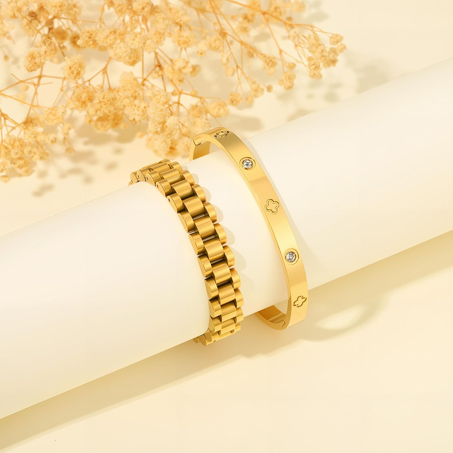 2PCS 18K Gold Chain Link Bracelets for Women - Stackable Love & Friendship Theme Bangle Bracelet Set,Non-Tarnish Stainless Steel Jewelry with Adjustable Tool. - Image 6