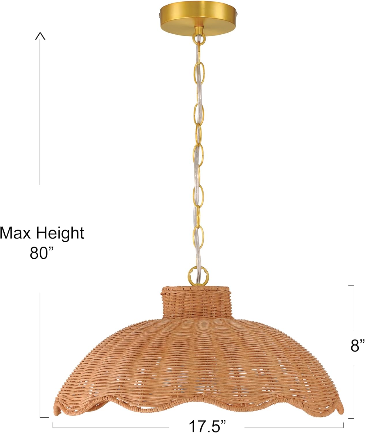 Creative Co-Op 60-Watt Small Scalloped Rattan Pendant Lighting, Natural