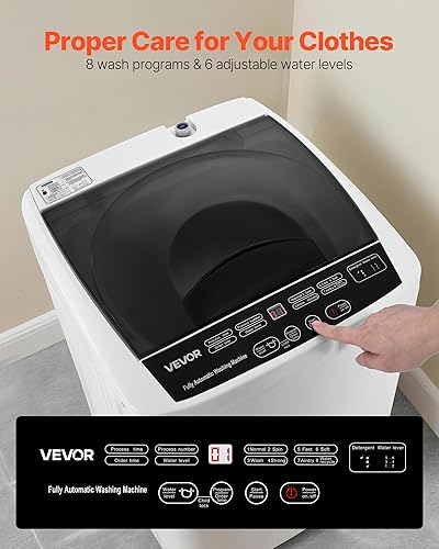 Miniatura 3 de VEVOR Lavadora portátil, lavadora portátil de 1.3 pies cúbicos con pantalla LED, tambor de acero inoxidable, 8 programas de lavado y 6 niveles de