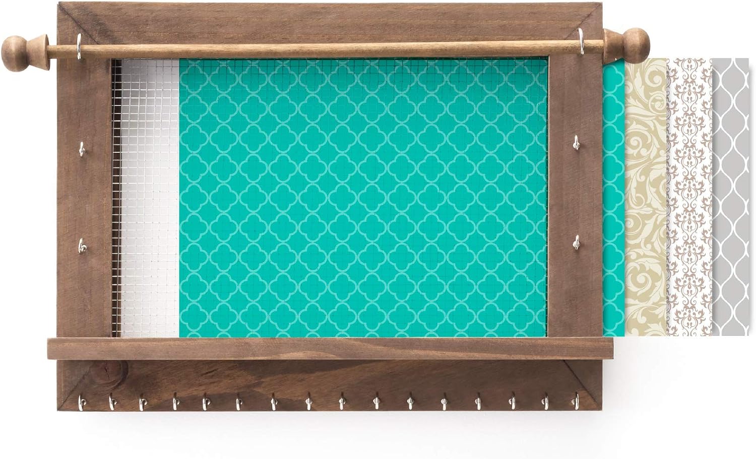 EXCELLO GLOBAL PRODUCTS Rustic Wall Mounted Jewelry Organizer: Shabby Chic Jewelry Box Alternative with 5 INTERCHANGABLE Background Options/Bracelet Organizer/Necklace Holder/Earring Organizer