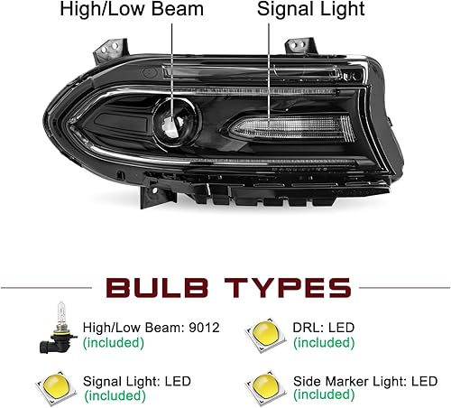 Miniatura 3 de JSBOYAT Conjunto de Faros Delanteros Tipo Halógeno Compatible con Dodge Charger 2015-2021 Faros Proyector con LED DRL sin Logo, Bombillas Incluidas