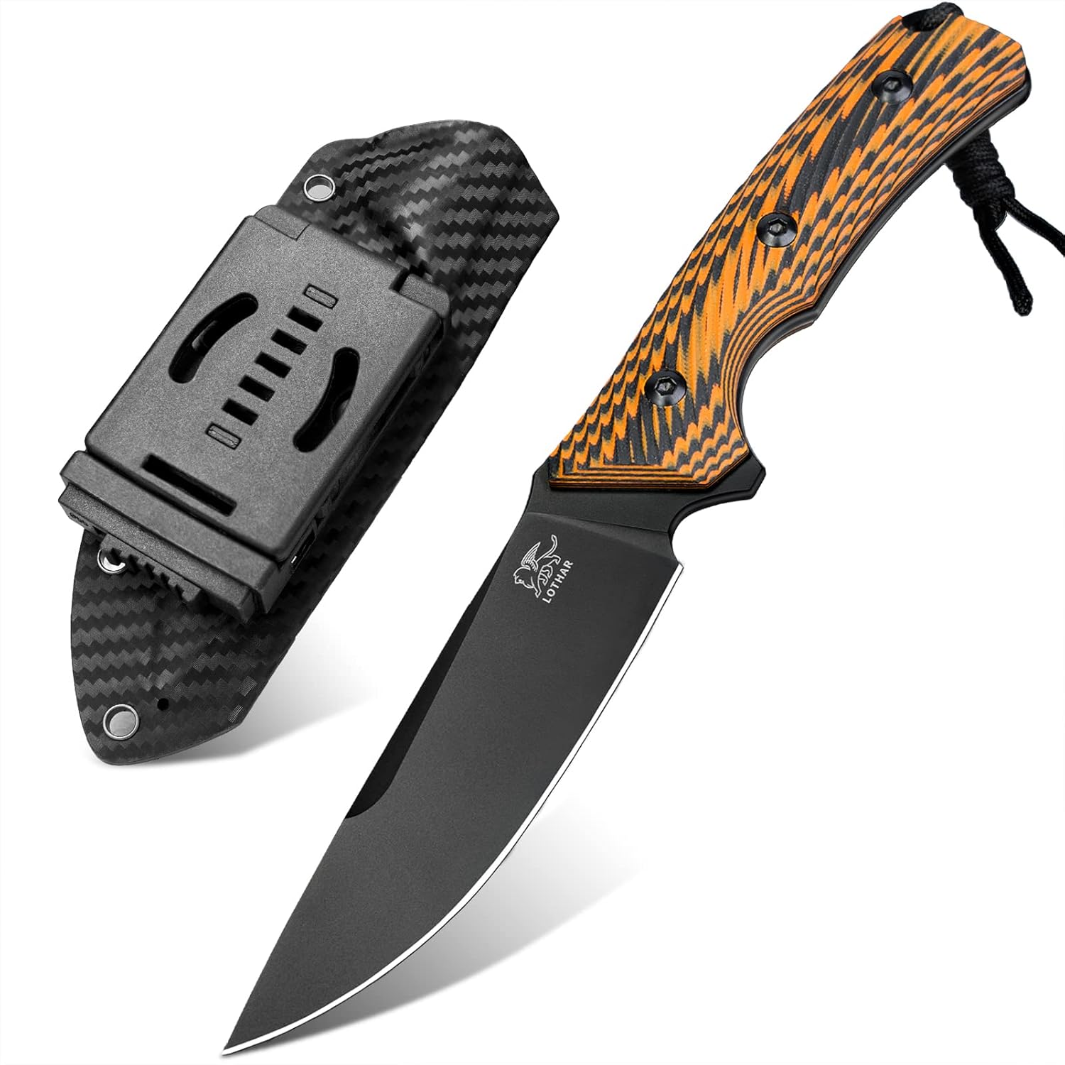 LOTHAR Fixed Blade Hunting Knife for Men, Full Tang D2 Survival knives with Leather Sheath, G10 Handle Outdoor Camping Knife, Suitable for Wild survival, hunting, Camping, Adventure, Bushcraft Knife : Sports & Outdoors