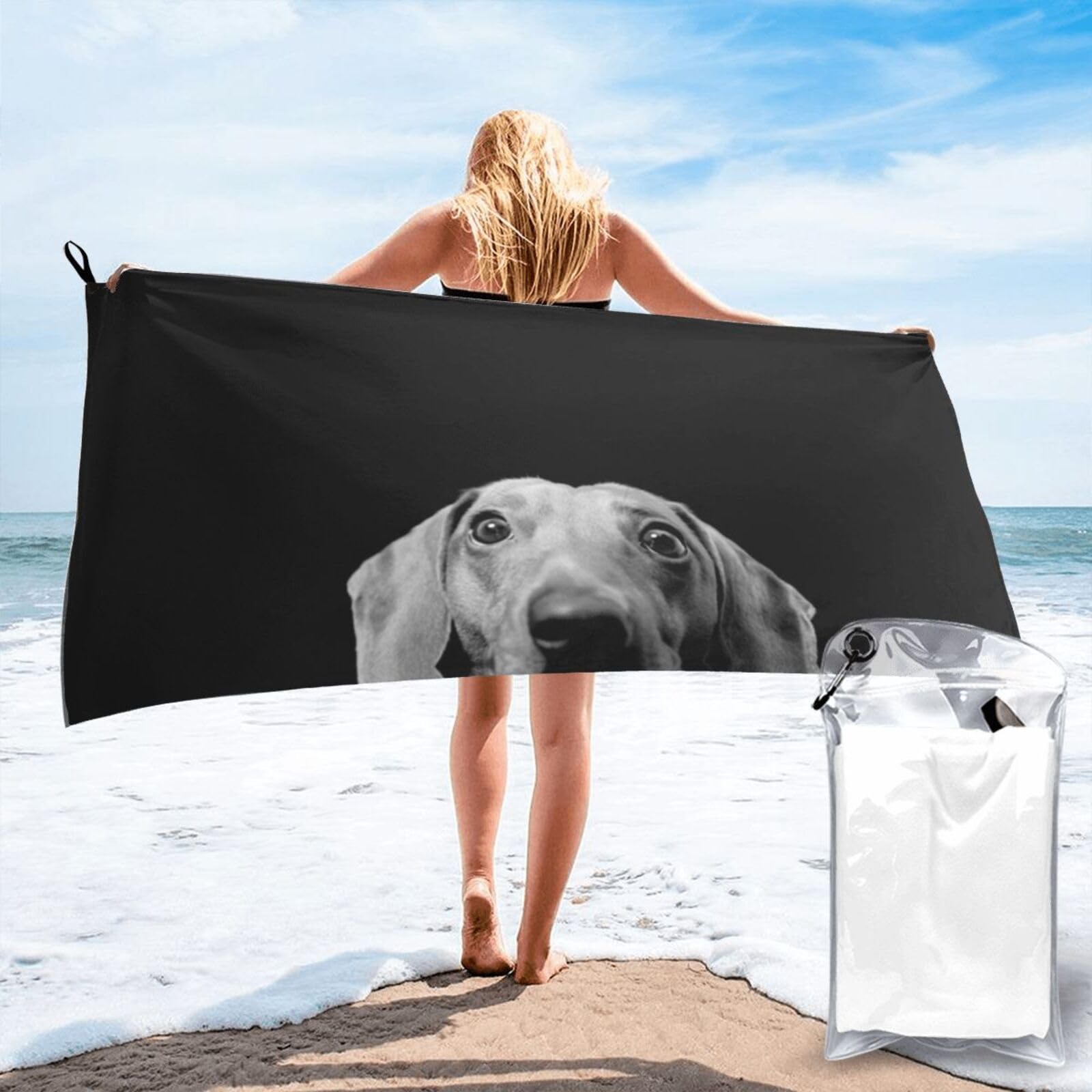 Serviette de bain teckel maxi format à séchage rapide pour le camping