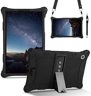 DUEDUE Lenovo Tab M10 HD Case,Soft Silicone Tablet Case Protective Cover with Kickstand/Shoulder Strap/Stylus for Lenovo Tab M10 HD 2nd Gen 10.1 Inch 2020(TB-X306X/TB-X306F),Black