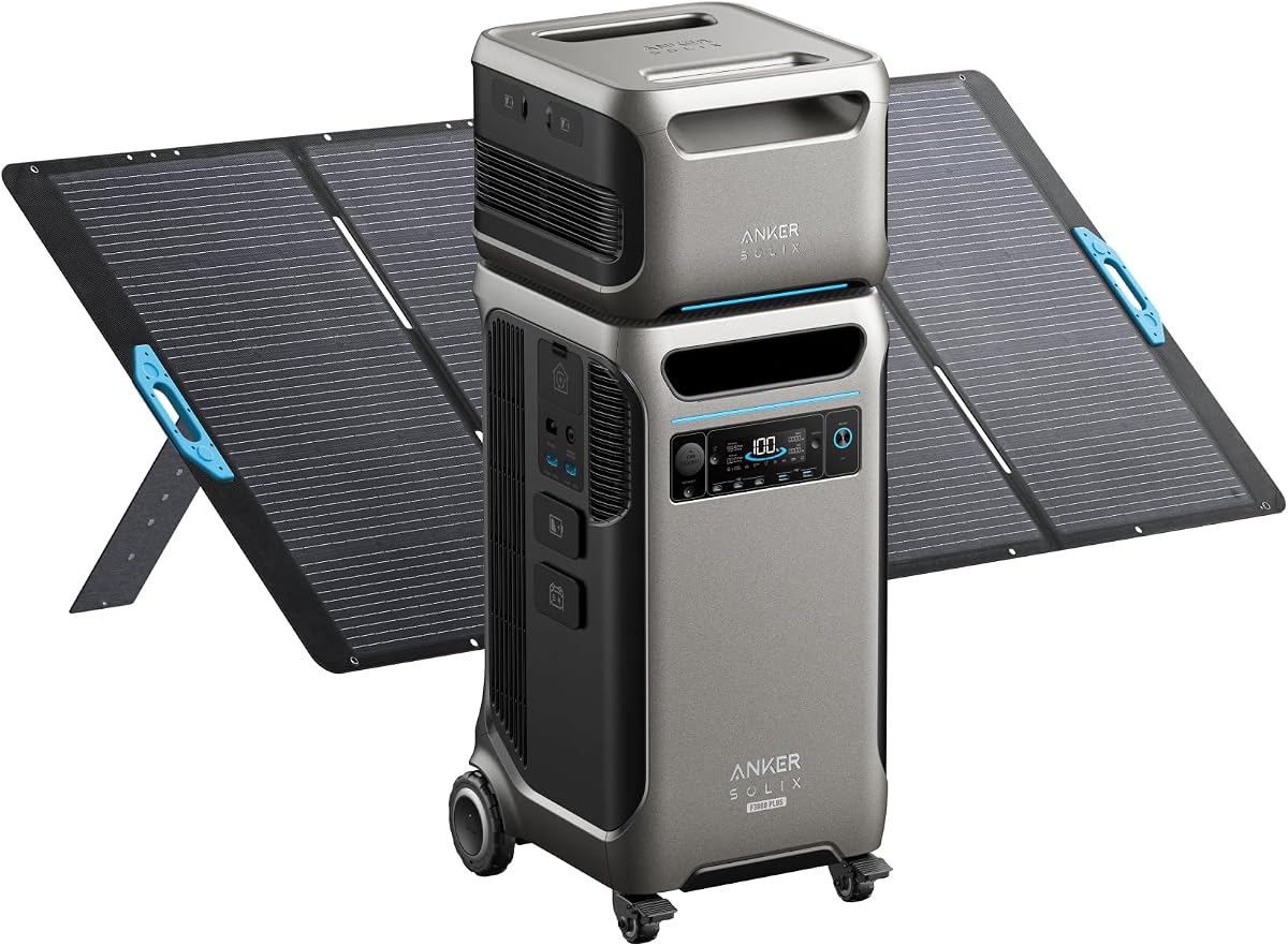 SOLIX F3800 Plus Power Station with Expansion Battery and 400W Panel | 7,680kWh LiFePO4 Battery, 3,200W Solar Input, 6,000W Solar Generator for Home and Emergency Use