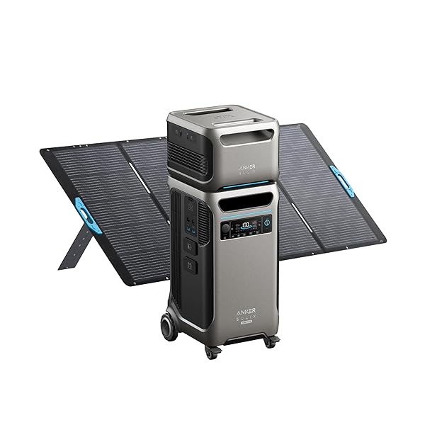 Anker SOLIX F3800 Plus Portable Power Station (Upgraded Version) and BP3800 Expansion Battery with 400W Solar Panel, 7.68kWh, 3200W Solar Input, Generators for Home Use, For Power Outages, Emergencies